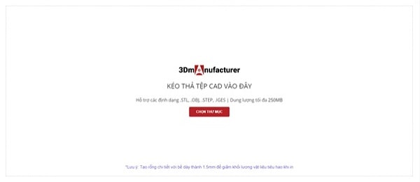 Giao diện website của nền tảng báo giá, đặt hàng tự động 3Dmanufacturer 