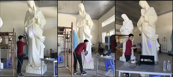 Nhân viên kỹ thuật tại 3Dmanufactuer đang tiến hành tạo file in 3D bằng cách Scan 3D tượng Đức Mẹ