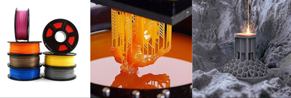 Nhựa in 3D có ba dạng chủ yếu là sợi nhựa, nhựa lỏng và bột nhựa